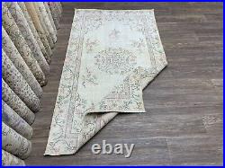 4x7 Vintage Turkish Carpet, Handmade Neutral Oushak Rug in Cream, Pink, Green 4x7 Vintage Turkish Carpet, Handmade Neutral Oushak Rug in Cream, Pink, Green