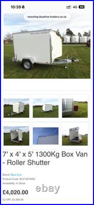 Blue Line Single Axle Roller Shutter Door Box Van Trailer Good Condition. 7x4x5