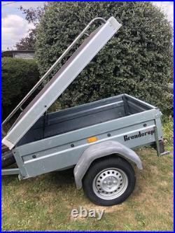 Brenderup 1150 S Camping Trailer, Locking Hydraulic Hinged Lid, Rack Bars, Cover