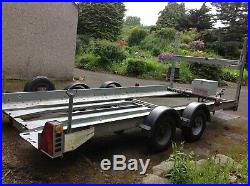 Brian James'Clubman' four wheel open car trailer/transporter. 13ft bed. Spare