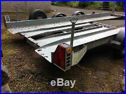 Brian James'Clubman' four wheel open car trailer/transporter. 13ft bed. Spare