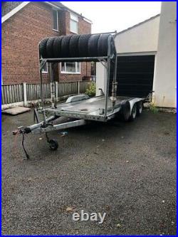 Brian James Trailer Twin Axle car trailer with Tyre rack. Transporter