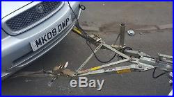 Car towing dolly, collapsible, solomatic, hand winch, number plate board