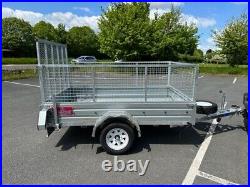 EX DEMO 8x5 Trailer with cage & rear ramp, only 4 months old + spare+rear props