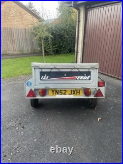 Erde 122 Car Trailer 4ft x 3ft With Electrics Cover Good Wheels (One Is New). VGC