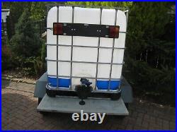 Erde 142 flatbed trailer bowser, 1000 litre IBC tank, Jockey wheel. Road lights