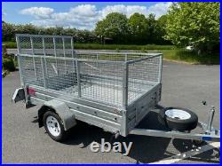 Ex demo 8x5 Trailer with cage & rear ramp, 4 months old, inc spare + rear props