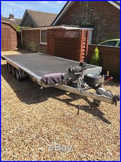 Flatbed Car Trailer Woodford 3500kg Tri-Axle Tilt Bed with Winch & Spare wheel