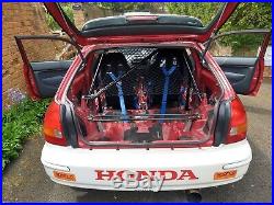 Honda track car, similar to ek9, with tilting car trailer