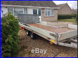 Humbaur tilt bed trailer, car transporter, 2500kg multipurpose trailer, twin axle