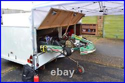 Kart trailer 2 x karts, sleeps 4 awning, fitted tool chest inc tools, 12/230v