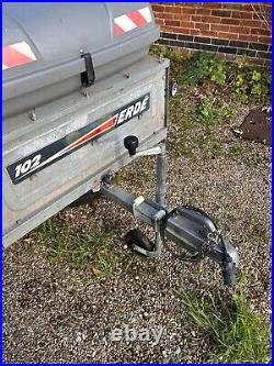 Metal car trailer erde 102 with lockable top box fitted. Very Good condition