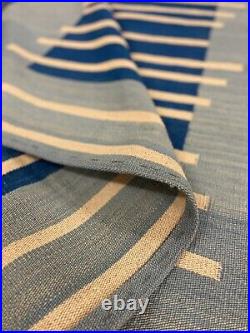 Modern Striped Rug Handwoven Beige Blue Wool Carpet Rug 132 x 172 cm