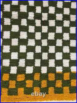 Moroccan Handmade Wool Green & Orange Checkered Beni Ouarain Aesthetic Rug 4x6ft