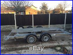 PRG twin wheel car transporter trailer, totally unmarked condition, ready to go