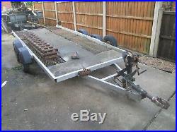 TWIN AXLE CAR TRANSPORTER TRAILER 14ft x 6ft Bed c/w winch, ramps and spare wheel