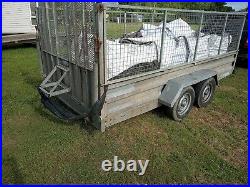 Twin Axle Car Trailer mower caged trailer cage sides drop down ramp