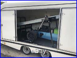 Two car PRG race track car enclosed covered trailer transporter VGC Brian James