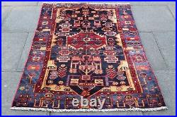 Vintage Hand Made Traditional Oriental Wool Blue Red Small Rug 160x99cm Vintage Hand Made Traditional Oriental Wool Blue Red Small Rug 160x99cm