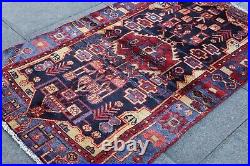 Vintage Hand Made Traditional Oriental Wool Blue Red Small Rug 160x99cm Vintage Hand Made Traditional Oriental Wool Blue Red Small Rug 160x99cm