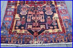 Vintage Hand Made Traditional Oriental Wool Blue Red Small Rug 160x99cm Vintage Hand Made Traditional Oriental Wool Blue Red Small Rug 160x99cm