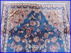 Vintage Hand Made Traditional Oriental Wool Blue Small Rug 134x98cm