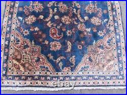 Vintage Hand Made Traditional Oriental Wool Blue Small Rug 134x98cm