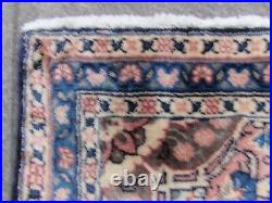 Vintage Hand Made Traditional Oriental Wool Blue Small Rug 134x98cm