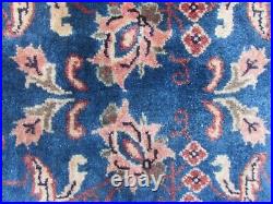 Vintage Hand Made Traditional Oriental Wool Blue Small Rug 134x98cm