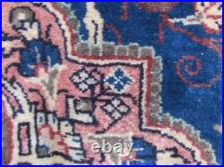 Vintage Hand Made Traditional Oriental Wool Blue Small Rug 134x98cm