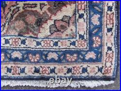 Vintage Hand Made Traditional Oriental Wool Blue Small Rug 134x98cm