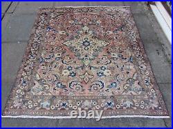 Vintage Hand Made Traditional Oriental Wool Faded Pink Grey Rug 170x145cm