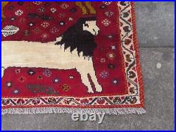 Vintage Traditional Hand Made Oriental Gabbe Wool Red Rug 142x103 Animal Lion