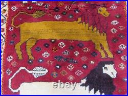 Vintage Traditional Hand Made Oriental Gabbe Wool Red Rug 142x103 Animal Lion