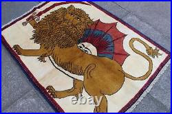 Vintage Traditional Hand Made Oriental Gabbe Wool White Rug 138x102 Animal Lion