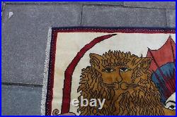 Vintage Traditional Hand Made Oriental Gabbe Wool White Rug 138x102 Animal Lion