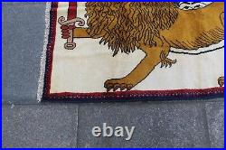 Vintage Traditional Hand Made Oriental Gabbe Wool White Rug 138x102 Animal Lion