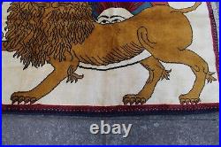 Vintage Traditional Hand Made Oriental Gabbe Wool White Rug 138x102 Animal Lion