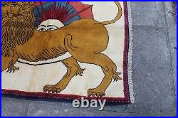 Vintage Traditional Hand Made Oriental Gabbe Wool White Rug 138x102 Animal Lion