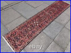 Vintage Worn Hand Made Traditional Oriental Wool Pink Narrow Runner 275x56cm