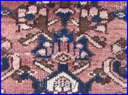 Vintage Worn Hand Made Traditional Oriental Wool Pink Narrow Runner 275x56cm