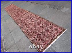 Vintage Worn Hand Made Traditional Oriental Wool Red Pink Long Runner 485x80cm